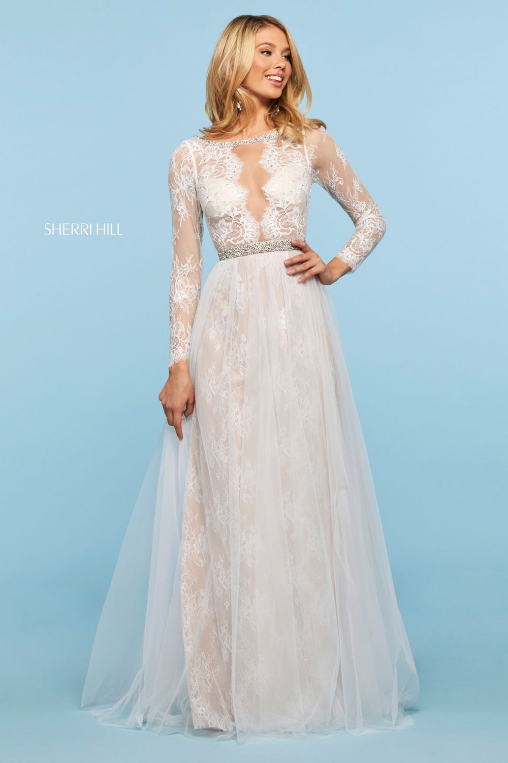 Sherri Hill 53565 prom dress images.  Sherri Hill 53565 is available in these colors: Ivory, Black, Blush.