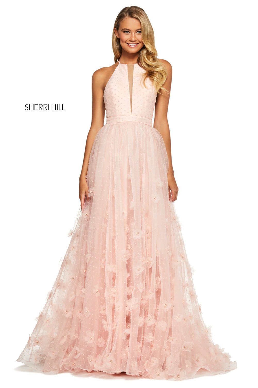 Sherri Hill 53595 prom dress images.  Sherri Hill 53595 is available in these colors: Blush, Ivory, Lilac, Navy, Yellow, Aqua, Coral, Candy Pink.