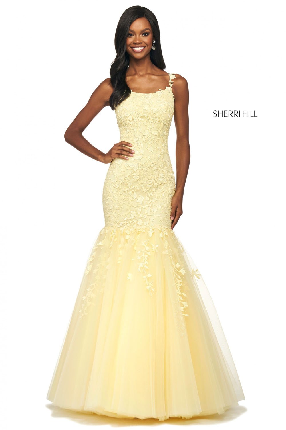 Sherri Hill 53826 prom dress images.  Sherri Hill 53826 is available in these colors: Blush, Lilac, Coral, Ivory Nude, Light Blue, Yellow, Bright Pink, Gold, Black, Red.