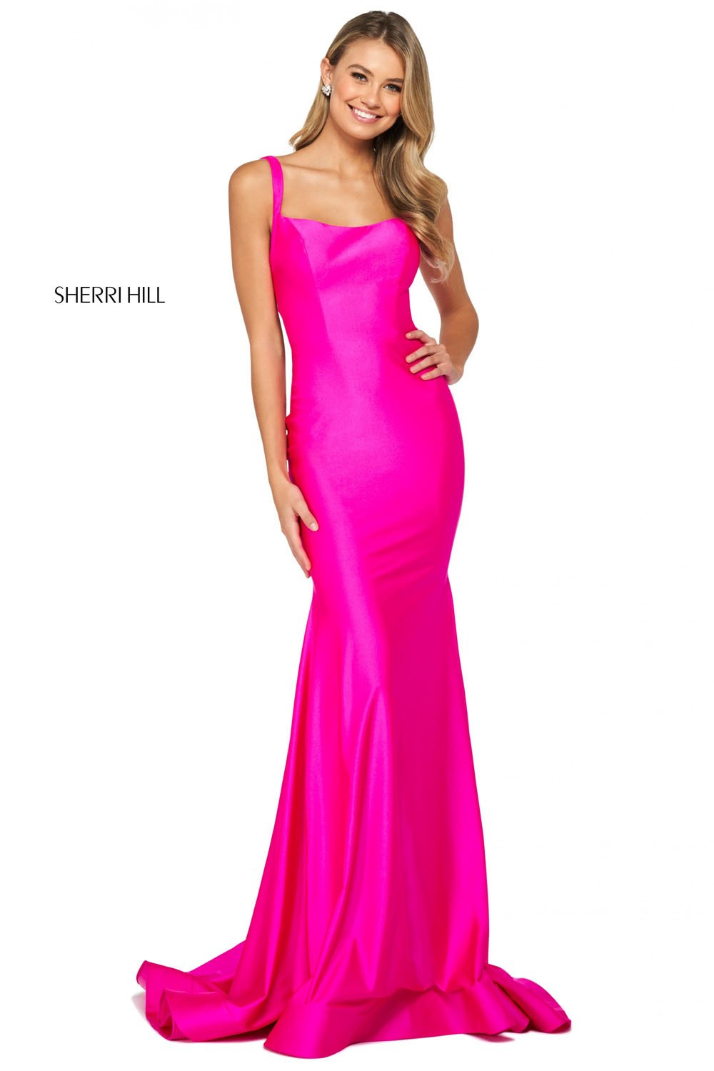 Sherri Hill 53906 prom dress images.  Sherri Hill 53906 is available in these colors: Dark Coral, Fuchsia, Dark Periwinkle, Red, Black, Navy, Turquoise, Royal, Emerald, Ruby.