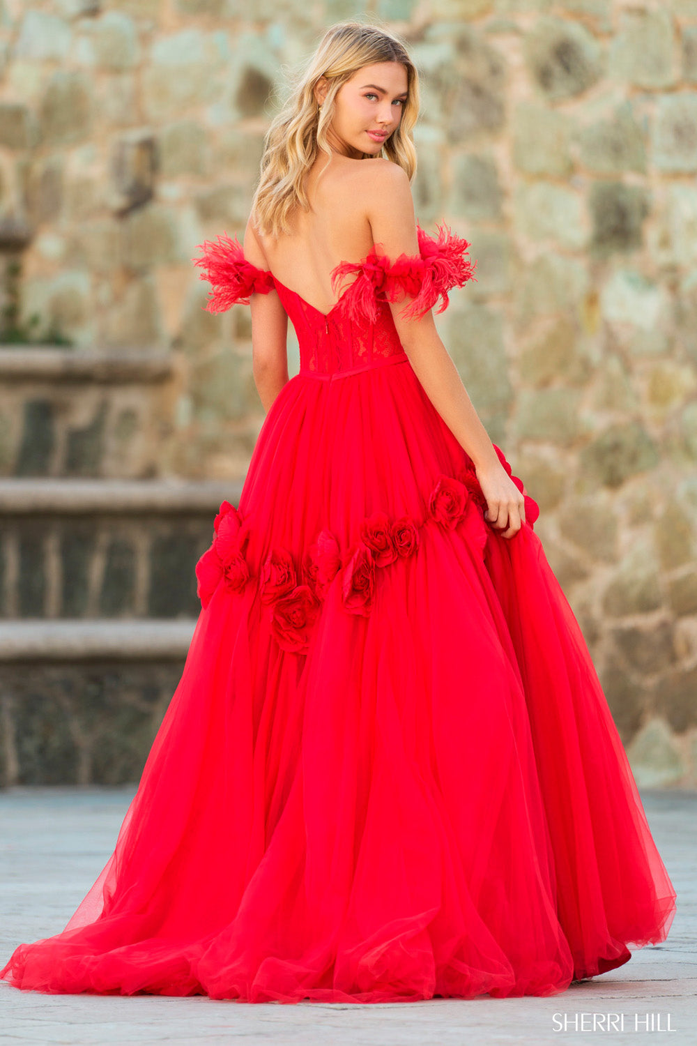 Sherri hill clearance red flower dress