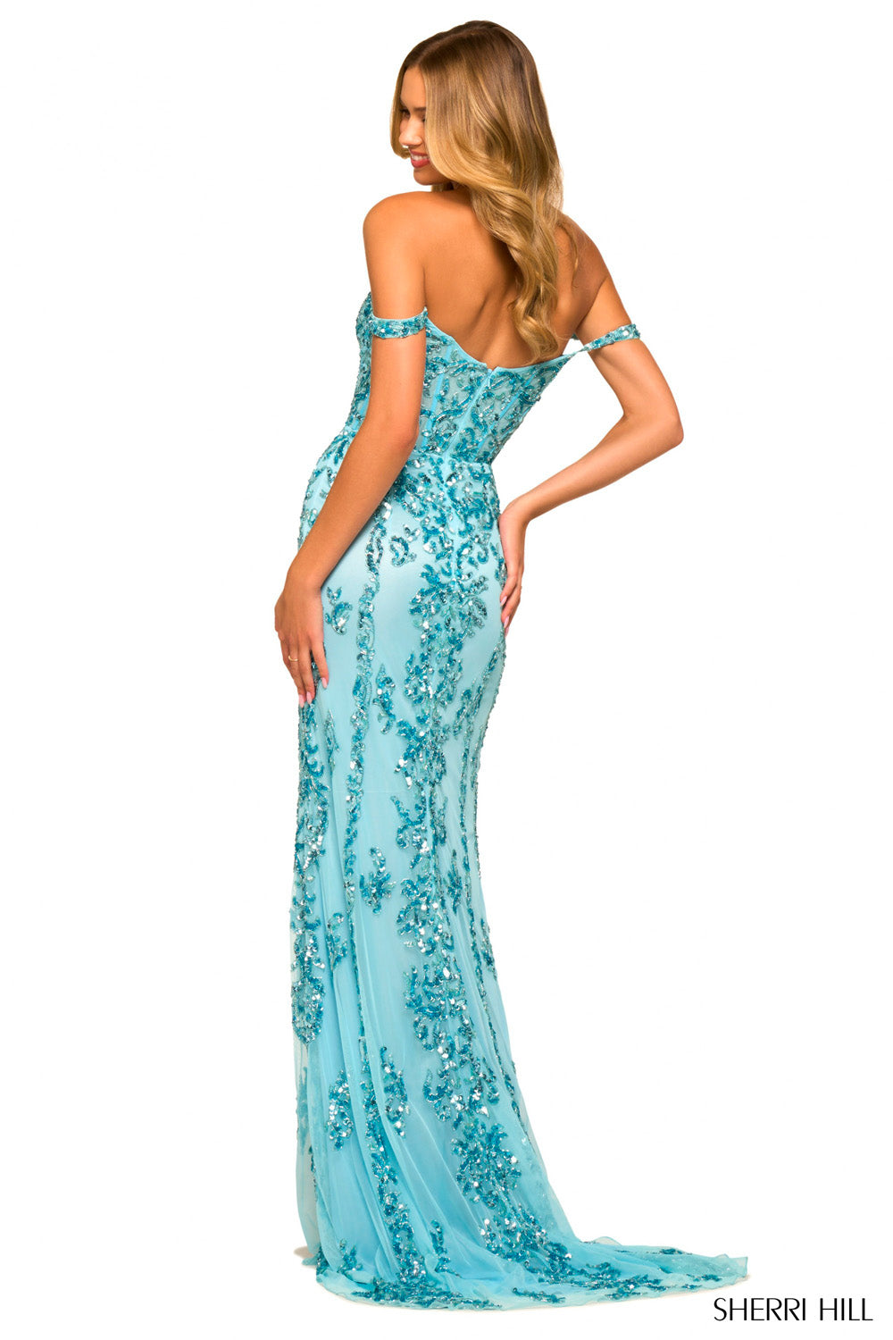 Sherri Hill 55445 prom dress images.  Sherri Hill 55445 is available in these colors: Light Blue, Red, Black .