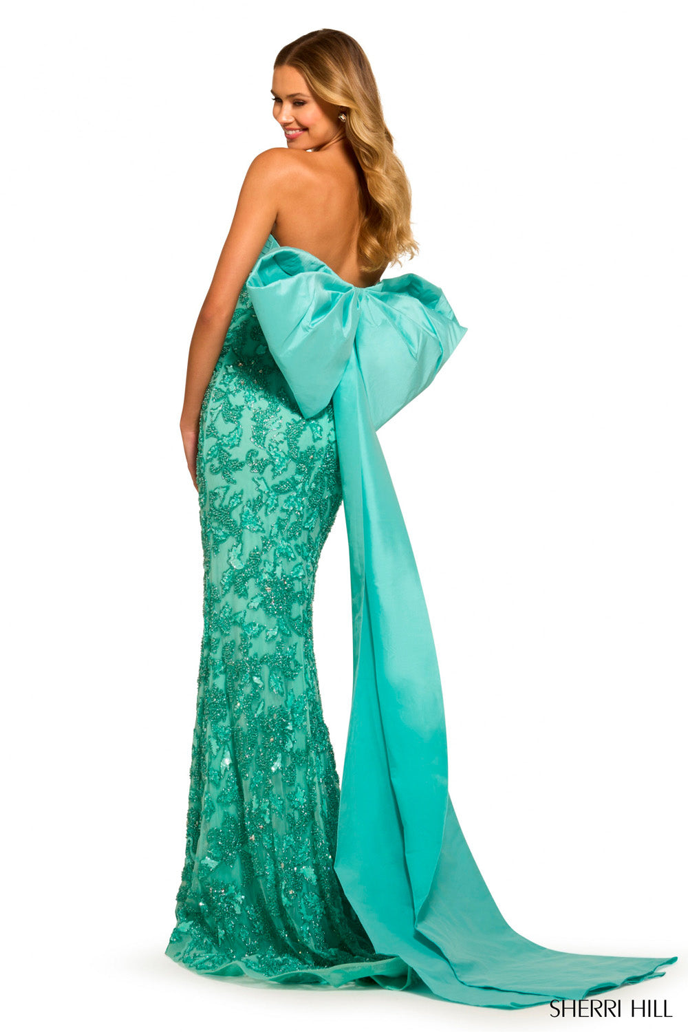 Sherri Hill 55481 prom dress images.  Sherri Hill 55481 is available in these colors: Aqua, Red.