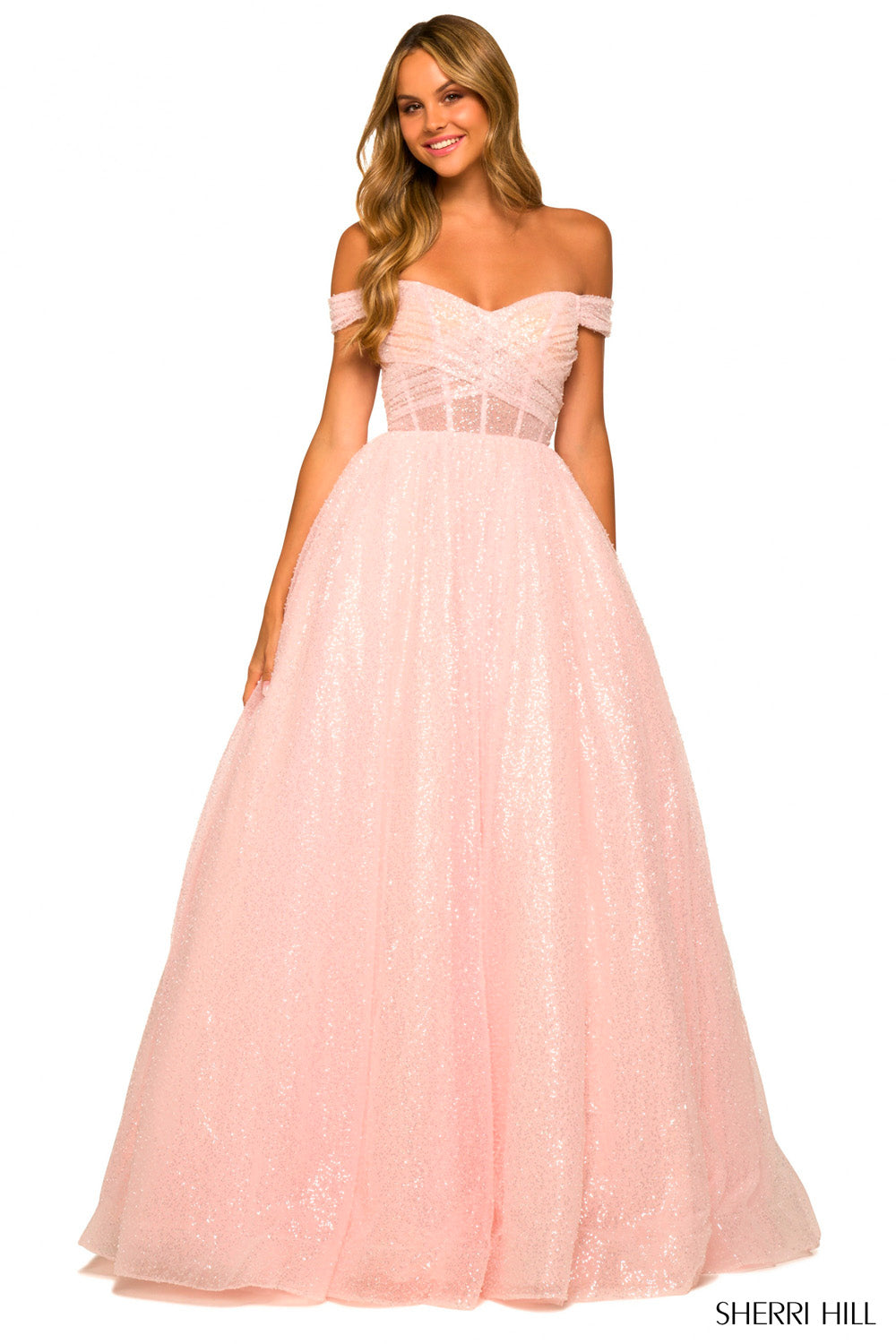 Sherri Hill 55503 prom dress images.  Sherri Hill 55503 is available in these colors: Ivory, Light Pink, Light Blue.