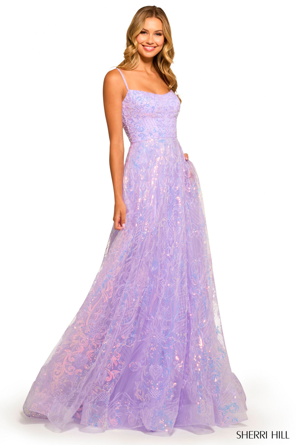 Sherri Hill 55533 prom dress images.  Sherri Hill 55533 is available in these colors: Lilac.