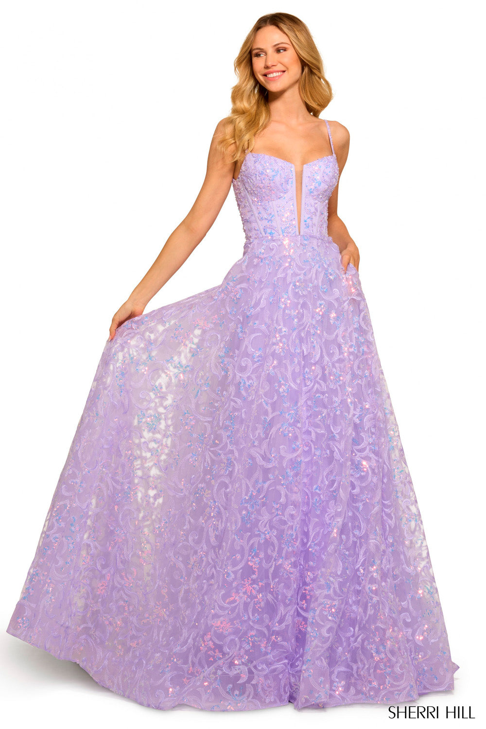 Sherri Hill 55534 prom dress images.  Sherri Hill 55534 is available in these colors: Lilac.