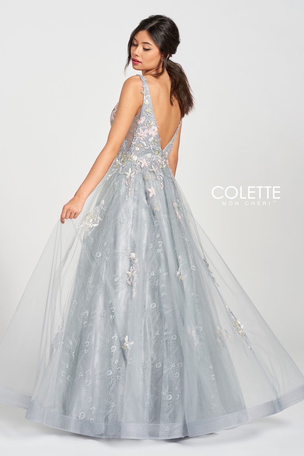 Colette CL12213 prom dress images.  Colette CL12213 is available in these colors: Platinum Multi.