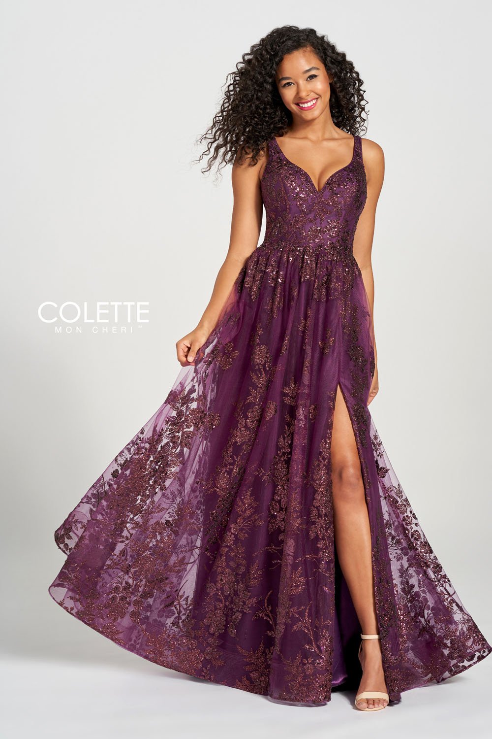 Colette CL12215 prom dress images.  Colette CL12215 is available in these colors: Navy Blue, Plum.