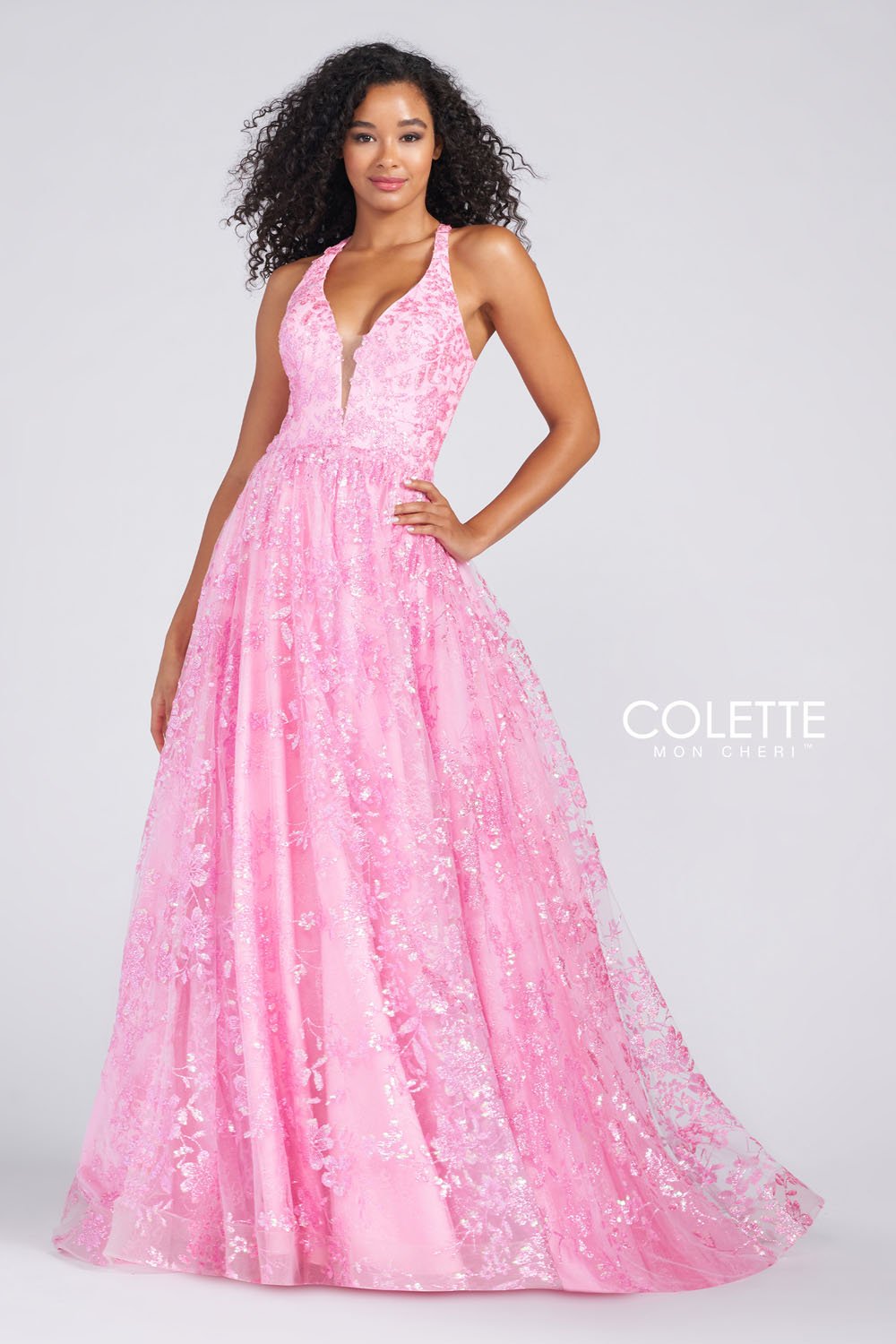 Colette CL12223 prom dress images.  Colette CL12223 is available in these colors: Bubblegum, Navy Blue Gold, Vintage Yellow.