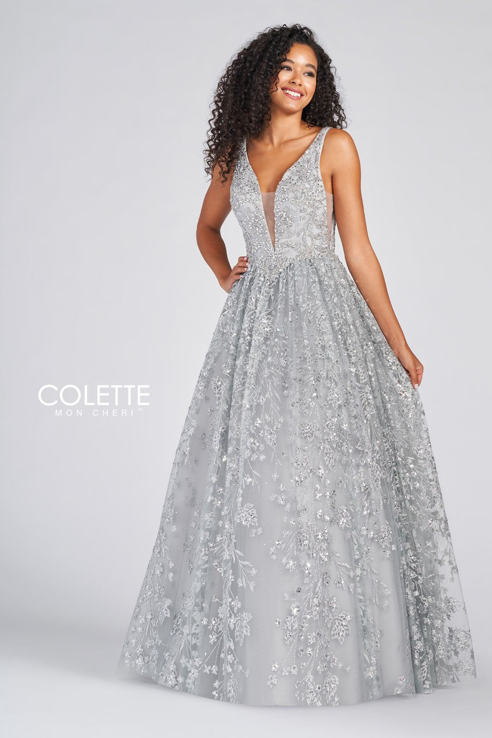 Colette CL12237 prom dress images.  Colette CL12237 is available in these colors: Silver, Red.