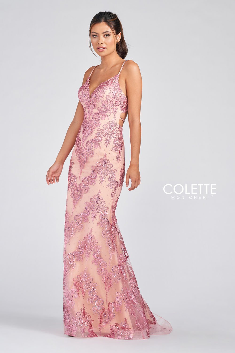 Colette CL12245 prom dress images.  Colette CL12245 is available in these colors: Black Nude, Rose Nude, Light Blue Nude.