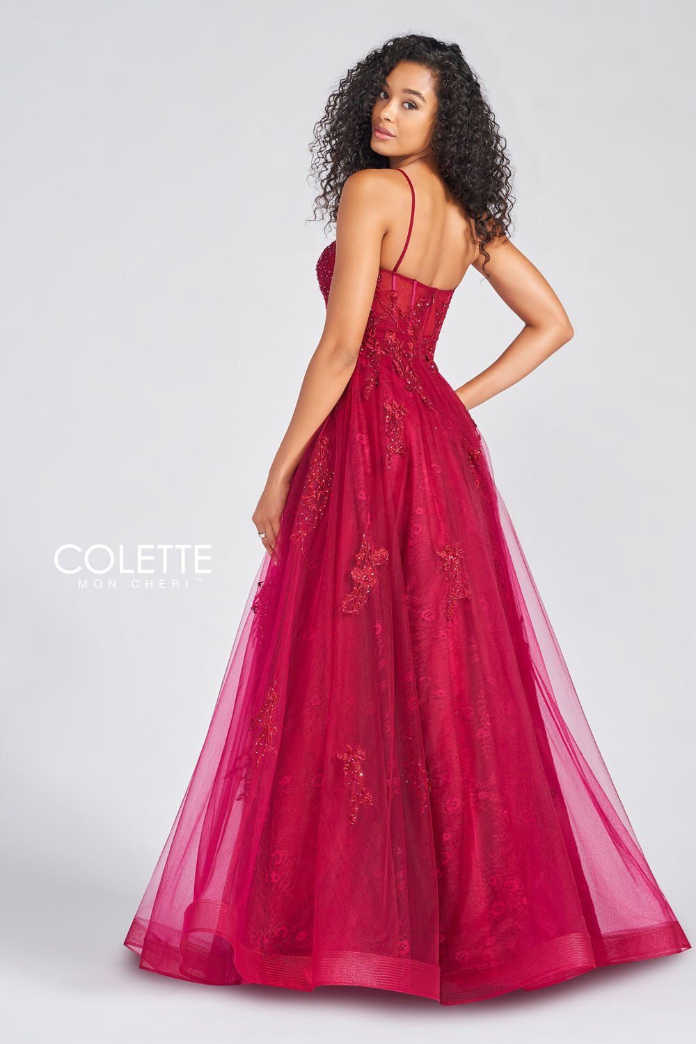 Colette CL12248 prom dress images.  Colette CL12248 is available in these colors: Crimson, Black Nude.