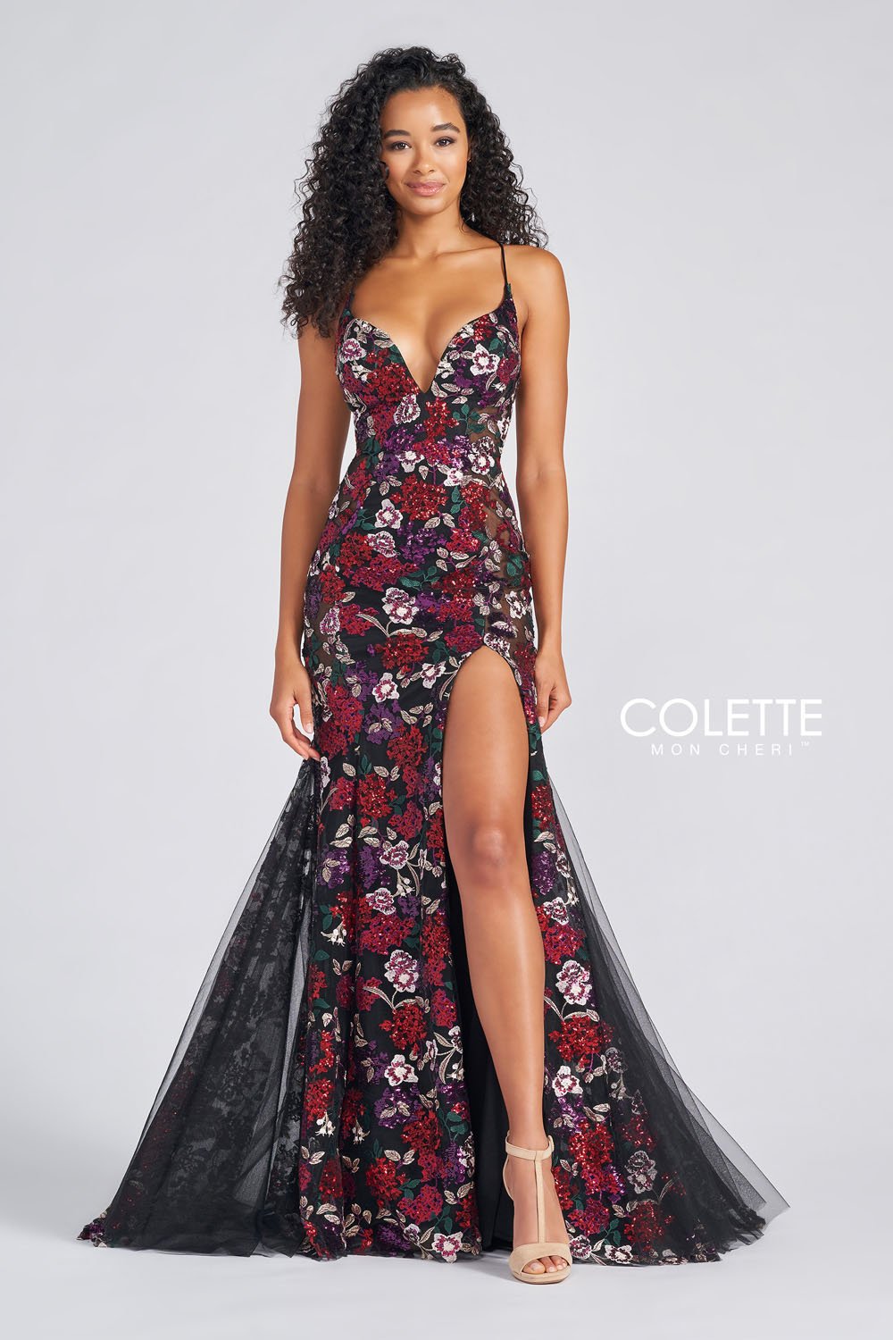 Colette CL12250 prom dress images.  Colette CL12250 is available in these colors: Black Multi.