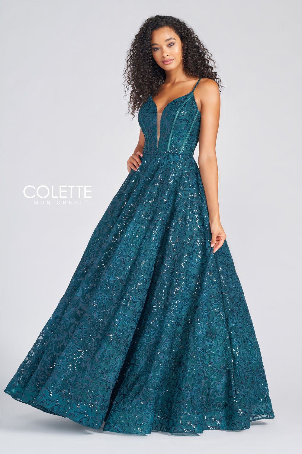 Colette CL12264 prom dress images.  Colette CL12264 is available in these colors: Forest Green, Plum, Cabernet.