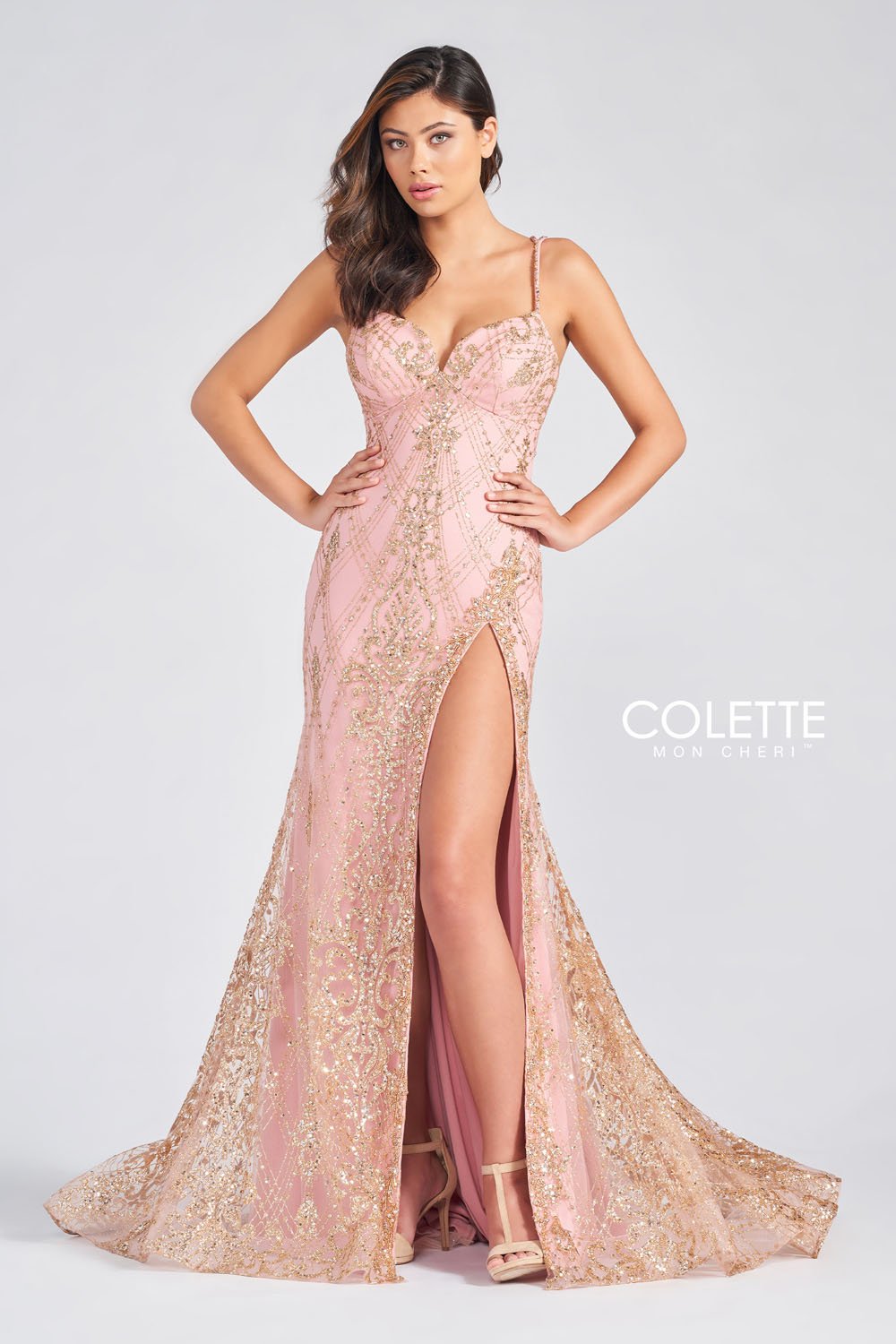 Colette CL12278 prom dress images.  Colette CL12278 is available in these colors: Midnight, Rose Gold.