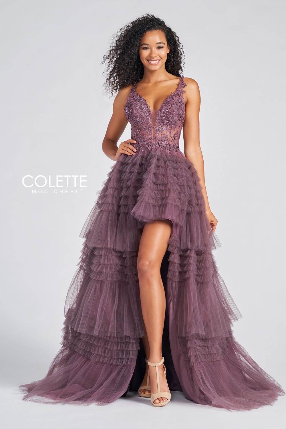 Colette CL12281 prom dress images.  Colette CL12281 is available in these colors: Heather, Black, Scarlet.