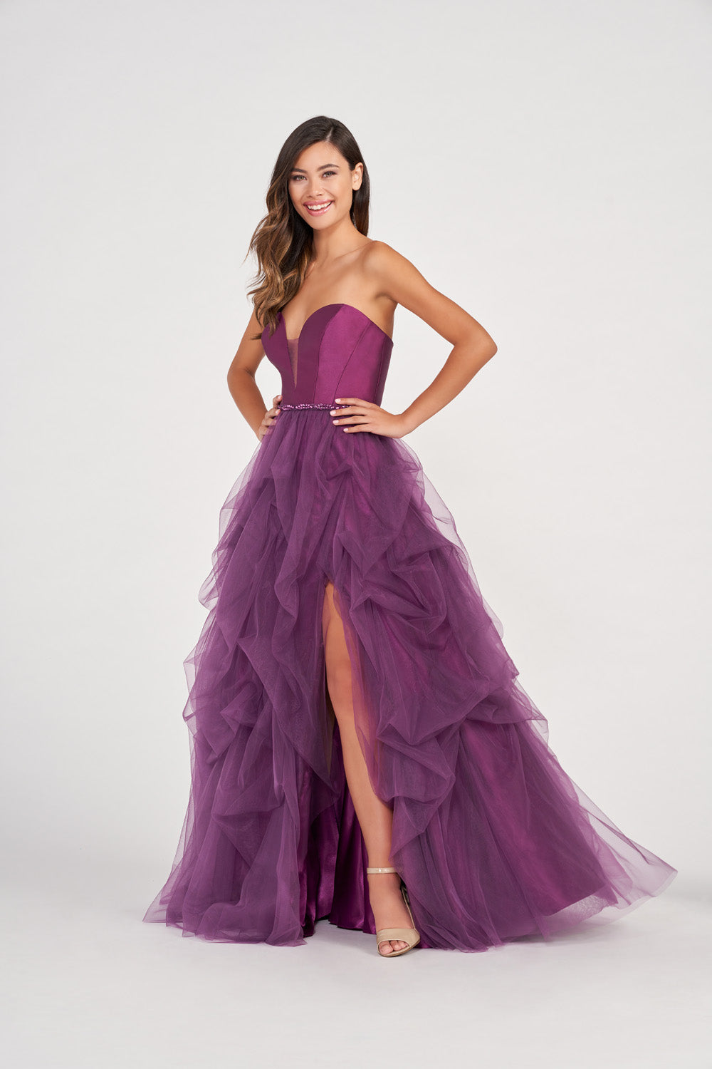 Colette CL2023 prom dress images.  Colette CL2023 is available in these colors: Ivory, Scarlet, Plum.