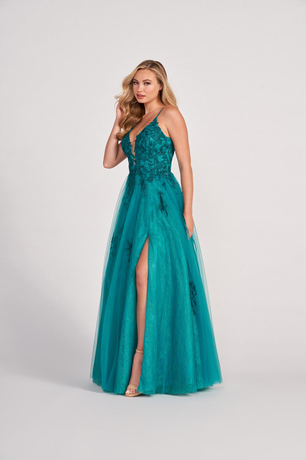 Colette CL2025 prom dress images.  Colette CL2025 is available in these colors: Turquoise, Plum, Sapphire, Emerald, Orange.