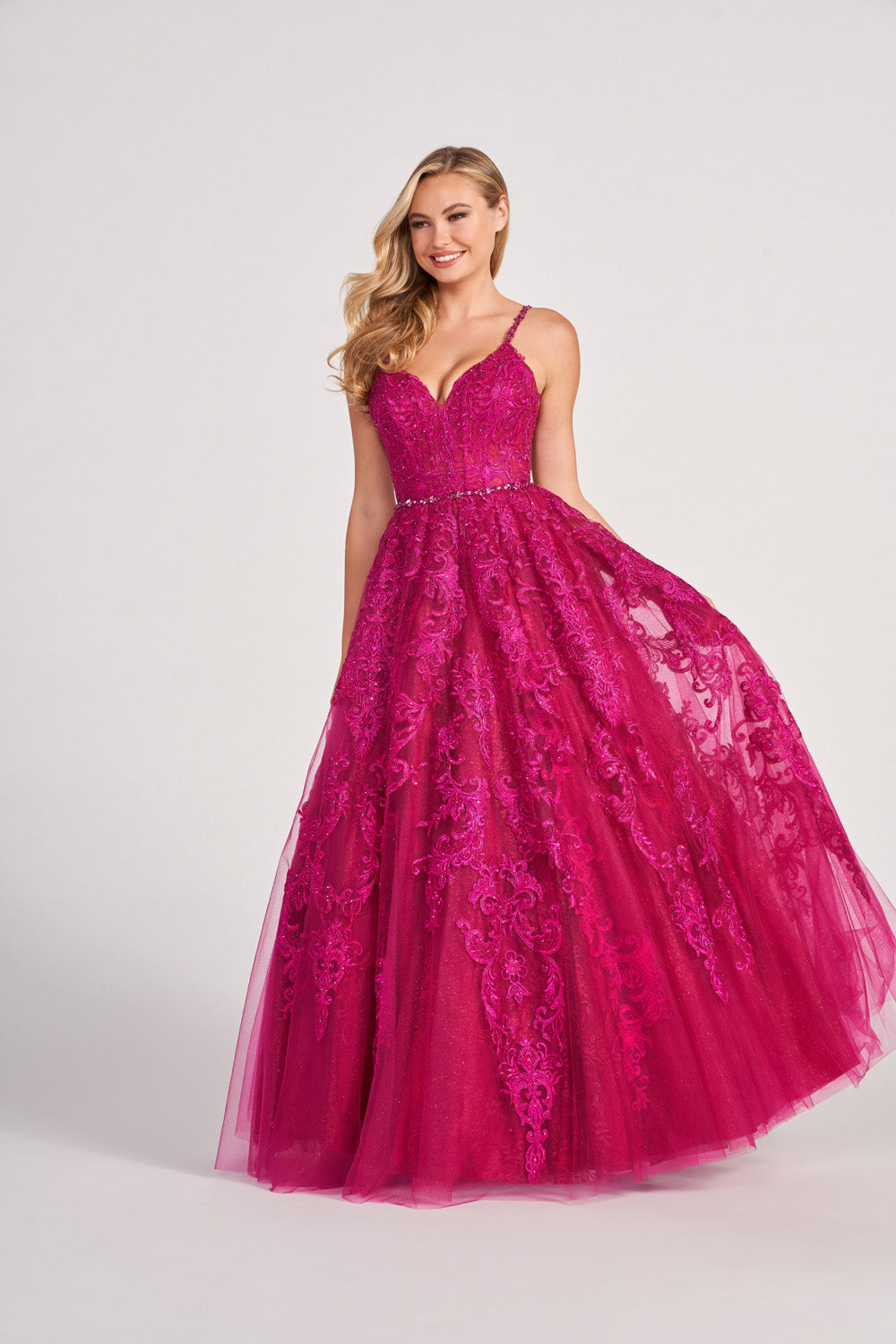 Colette CL2026 prom dress images.  Colette CL2026 is available in these colors: Diamond White, Spruce, Turquoise, Fuchsia, Black, Plum.