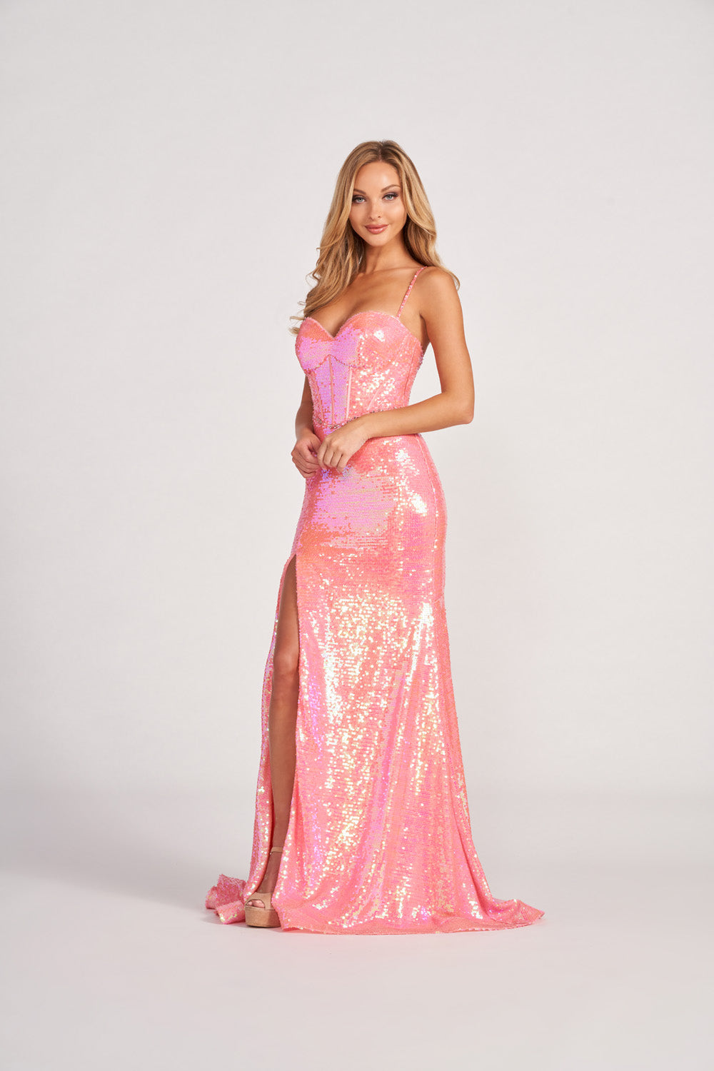 Colette CL2054 prom dress images.  Colette CL2054 is available in these colors: Black Multi, Coral Multi, White Multi.