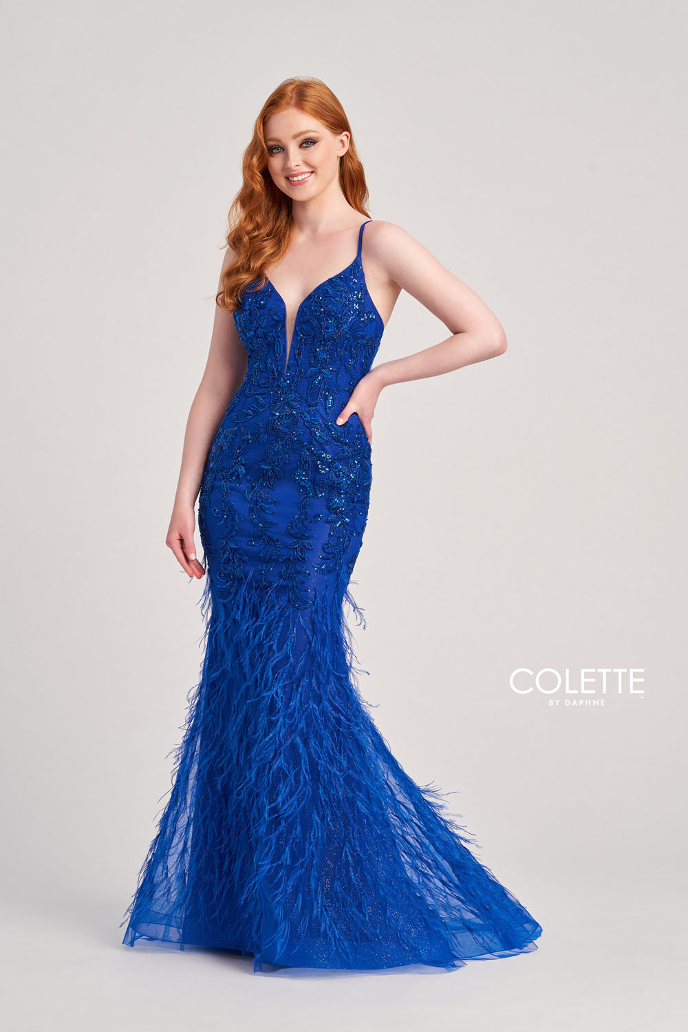 Colette CL5103 prom dress images.  Colette CL5103 is available in these colors: Royal Blue, Fuchsia, Orange.