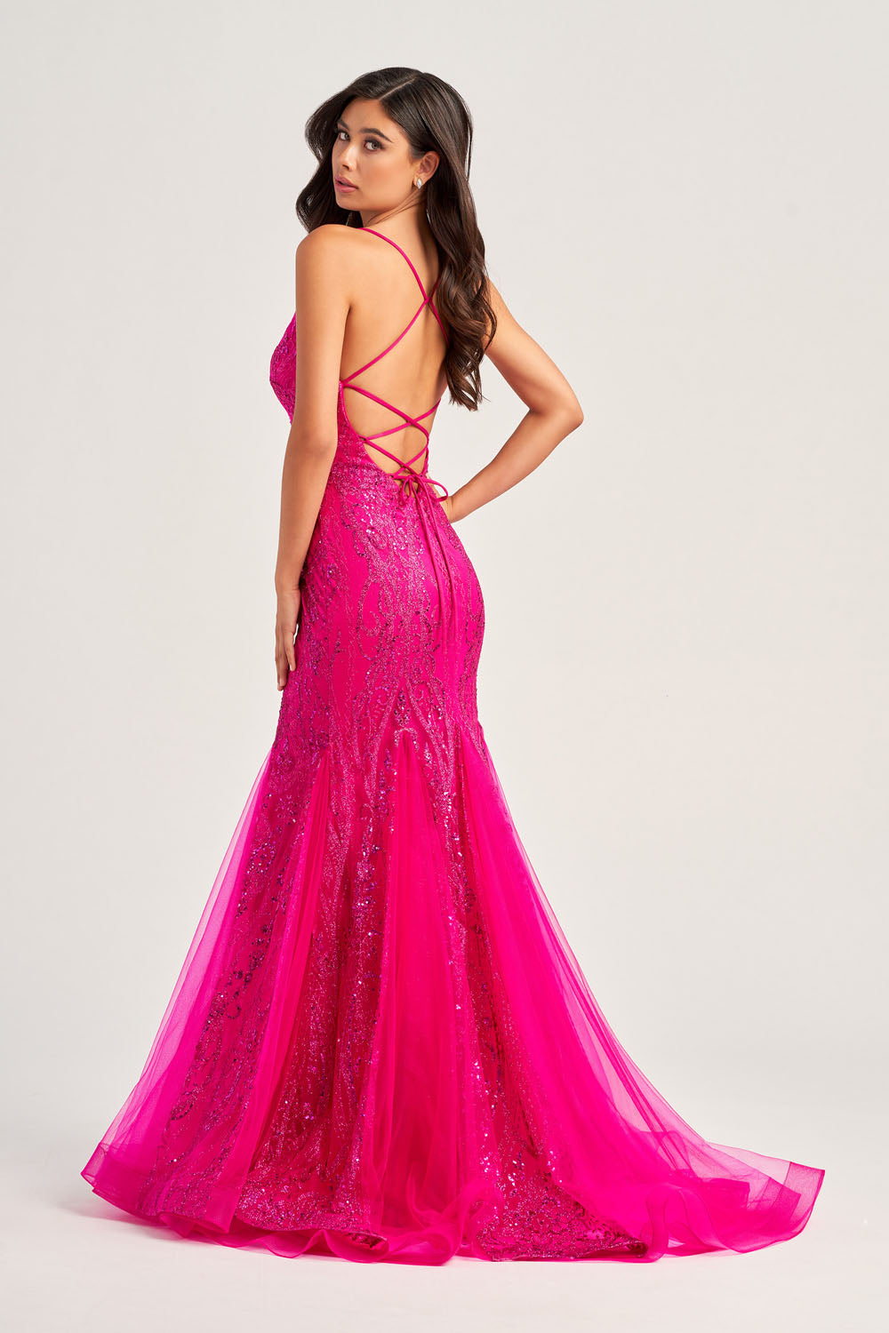 Colette CL5109 prom dress images.  Colette CL5109 is available in these colors: Fuchsia, Royal Blue, Lilac Gold, Purple.