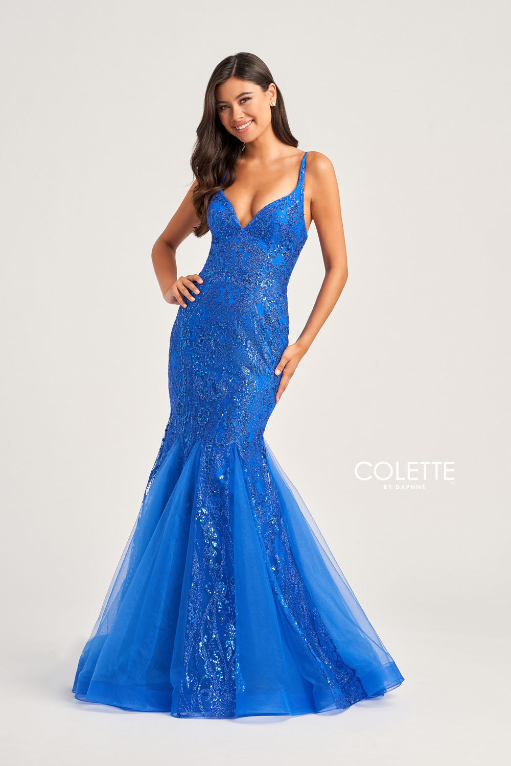 Colette CL5109 prom dress images.  Colette CL5109 is available in these colors: Fuchsia, Royal Blue, Lilac Gold, Purple.