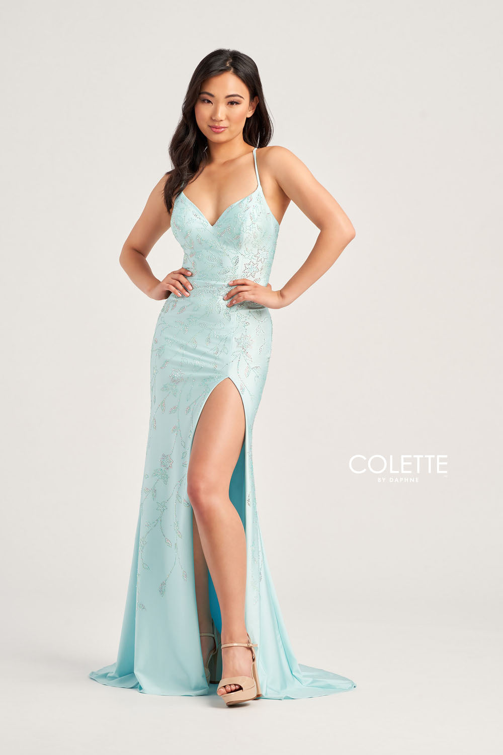 Colette CL5110 prom dress images.  Colette CL5110 is available in these colors: Aqua, Lilac, Pink, Purple.