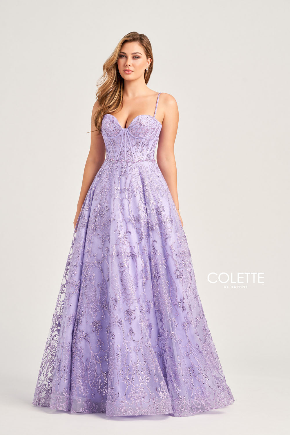 Colette CL5117 prom dress images.  Colette CL5117 is available in these colors: Emerald, Lilac, Light Blue.