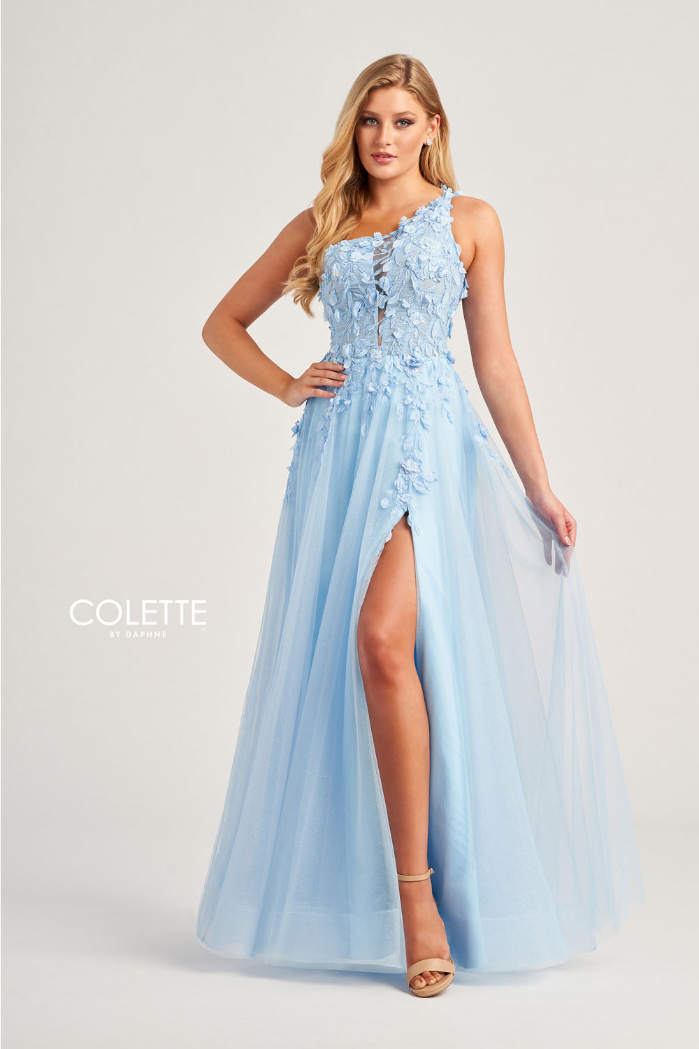 Colette CL5124 prom dress images.  Colette CL5124 is available in these colors: Buttercup, Lilac, Sky Blue.