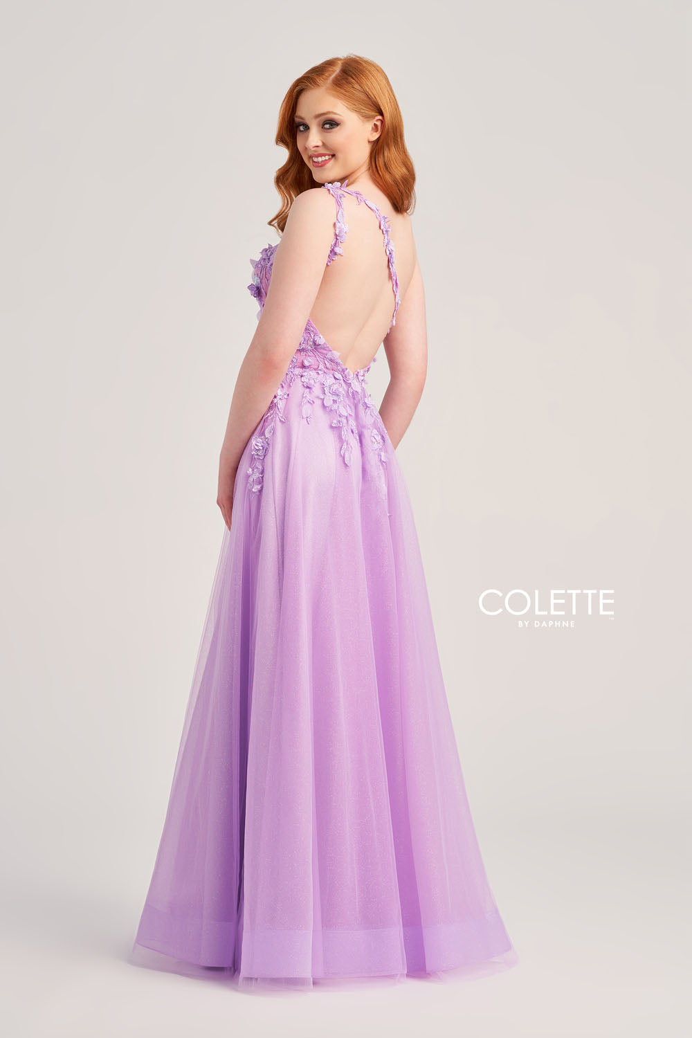 Colette CL5124 prom dress images.  Colette CL5124 is available in these colors: Buttercup, Lilac, Sky Blue.