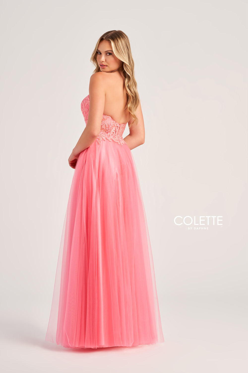 Colette CL5132 prom dress images.  Colette CL5132 is available in these colors: Pink Coral, Dark Periwinkle, Spearmint.