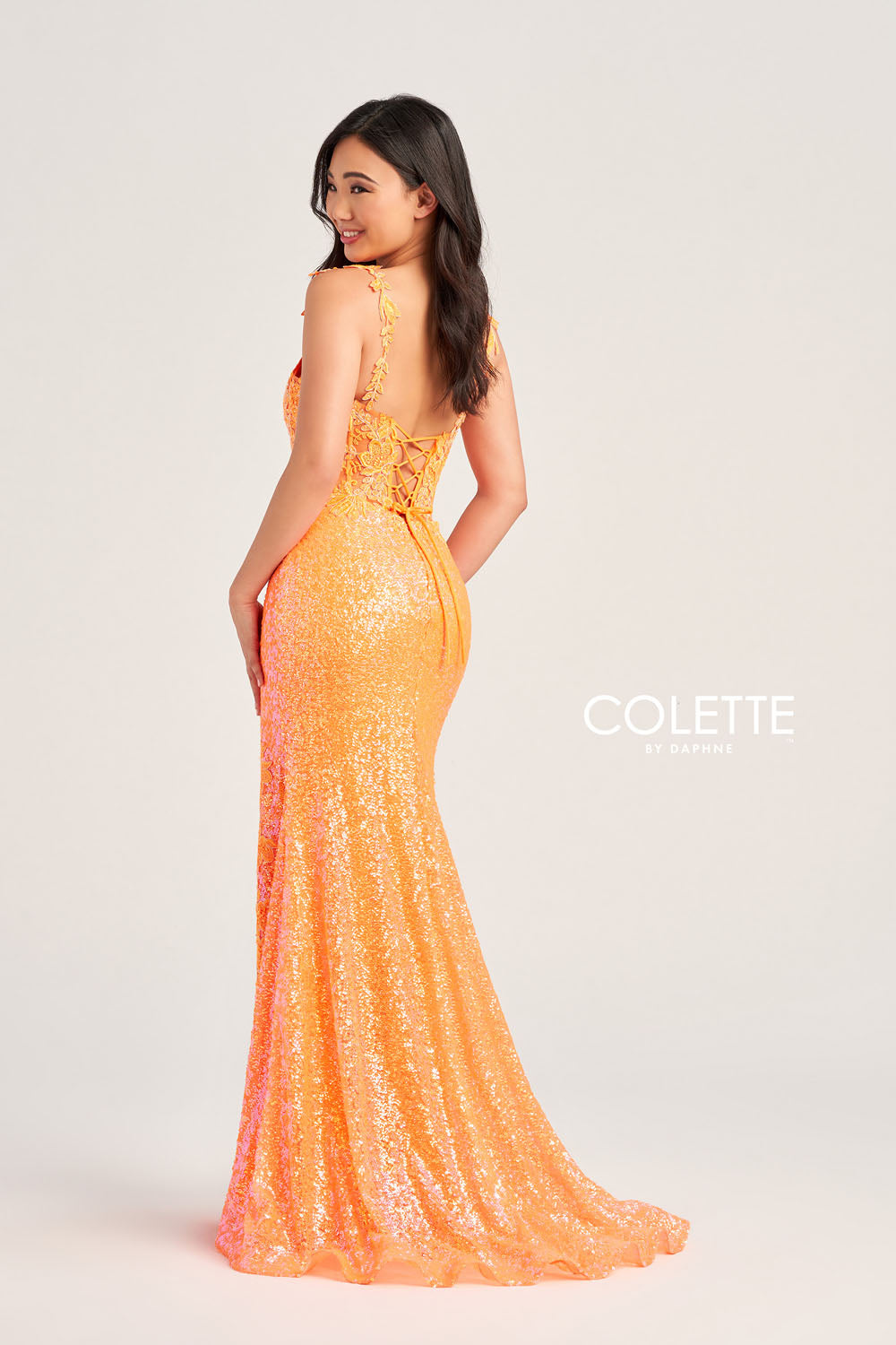 Colette CL5133 prom dress images.  Colette CL5133 is available in these colors: Orange, Gold.