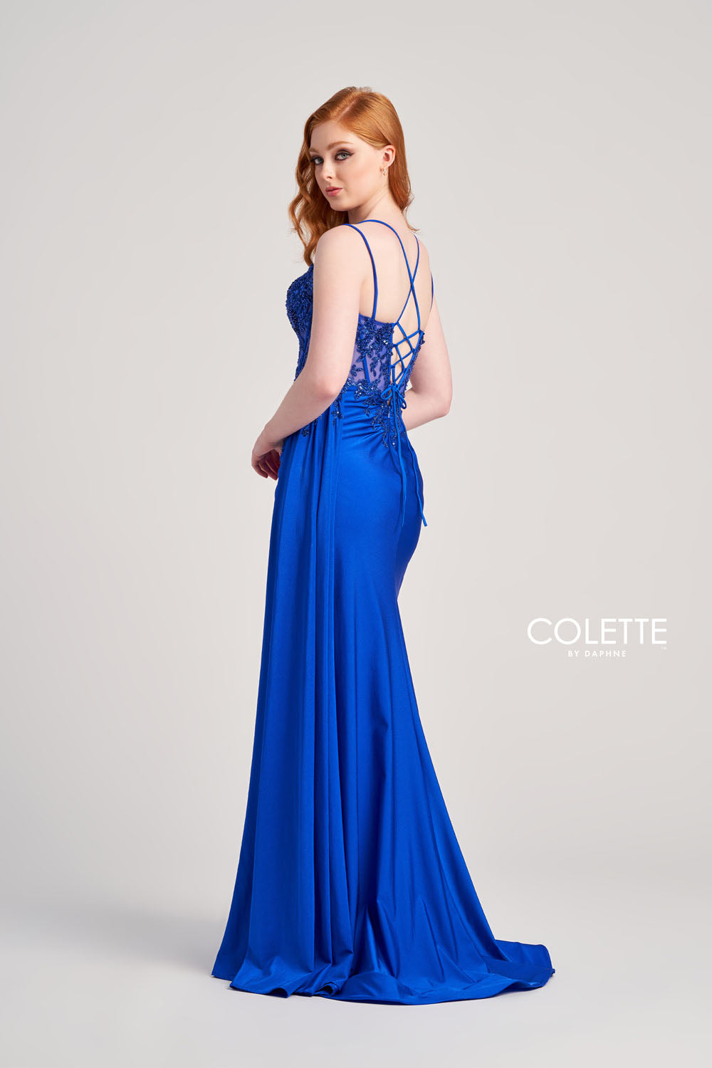 Colette CL5138 prom dress images.  Colette CL5138 is available in these colors: Emerald, Royal Blue.