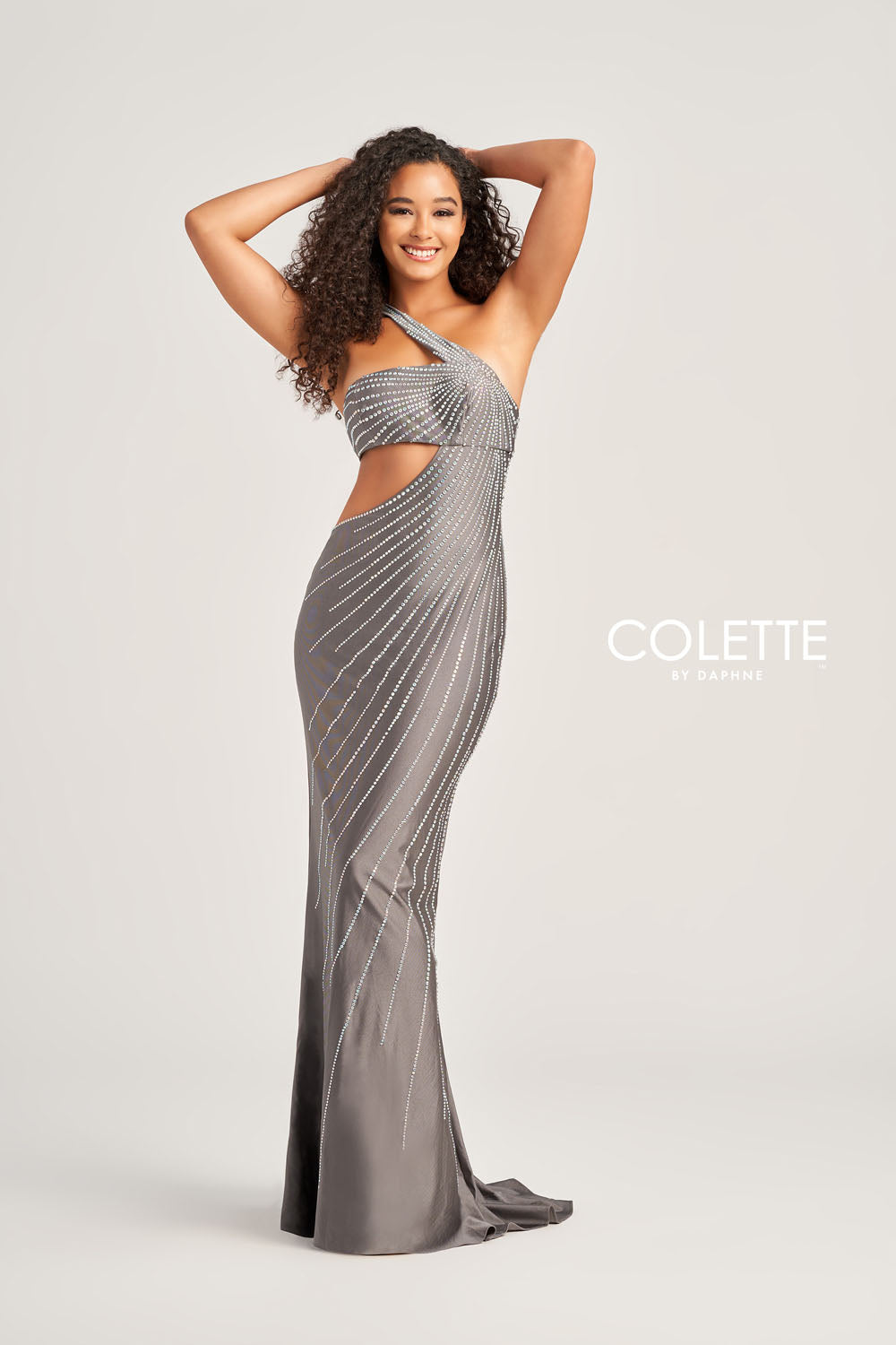 Colette CL5139 prom dress images.  Colette CL5139 is available in these colors: Charcoal, Black, Purple, Ocean Blue, Hot Pink.