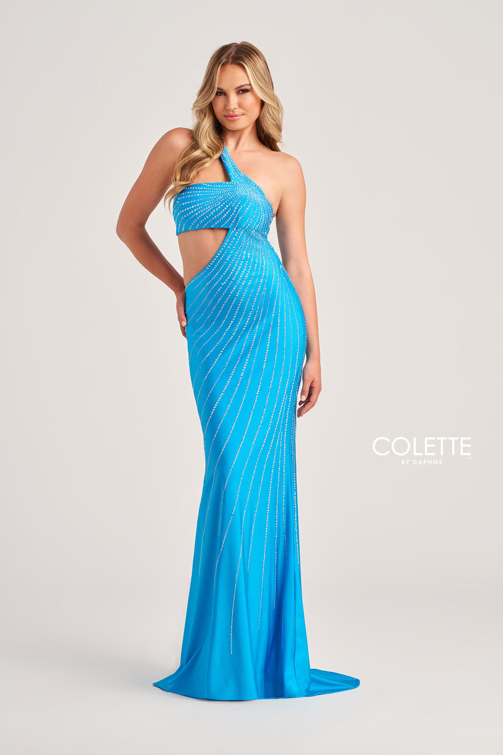 Colette CL5139 prom dress images.  Colette CL5139 is available in these colors: Charcoal, Black, Purple, Ocean Blue, Hot Pink.