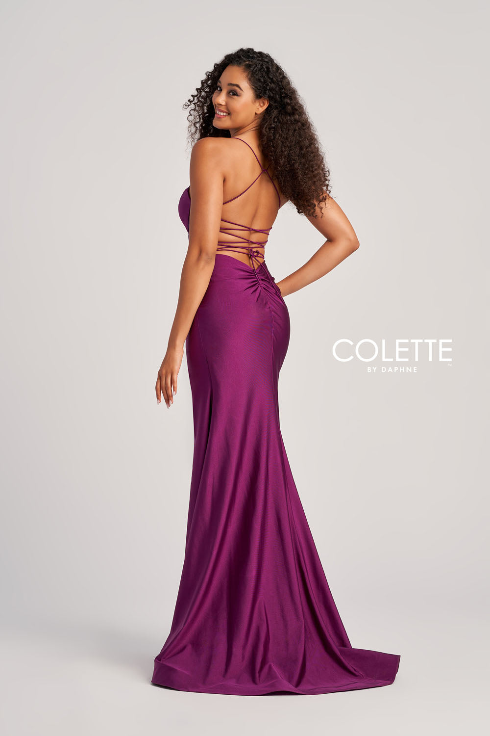 Colette CL5140 prom dress images.  Colette CL5140 is available in these colors: Raisin, Red, Plum, Olive, Hot Pink, Sienna, Black.