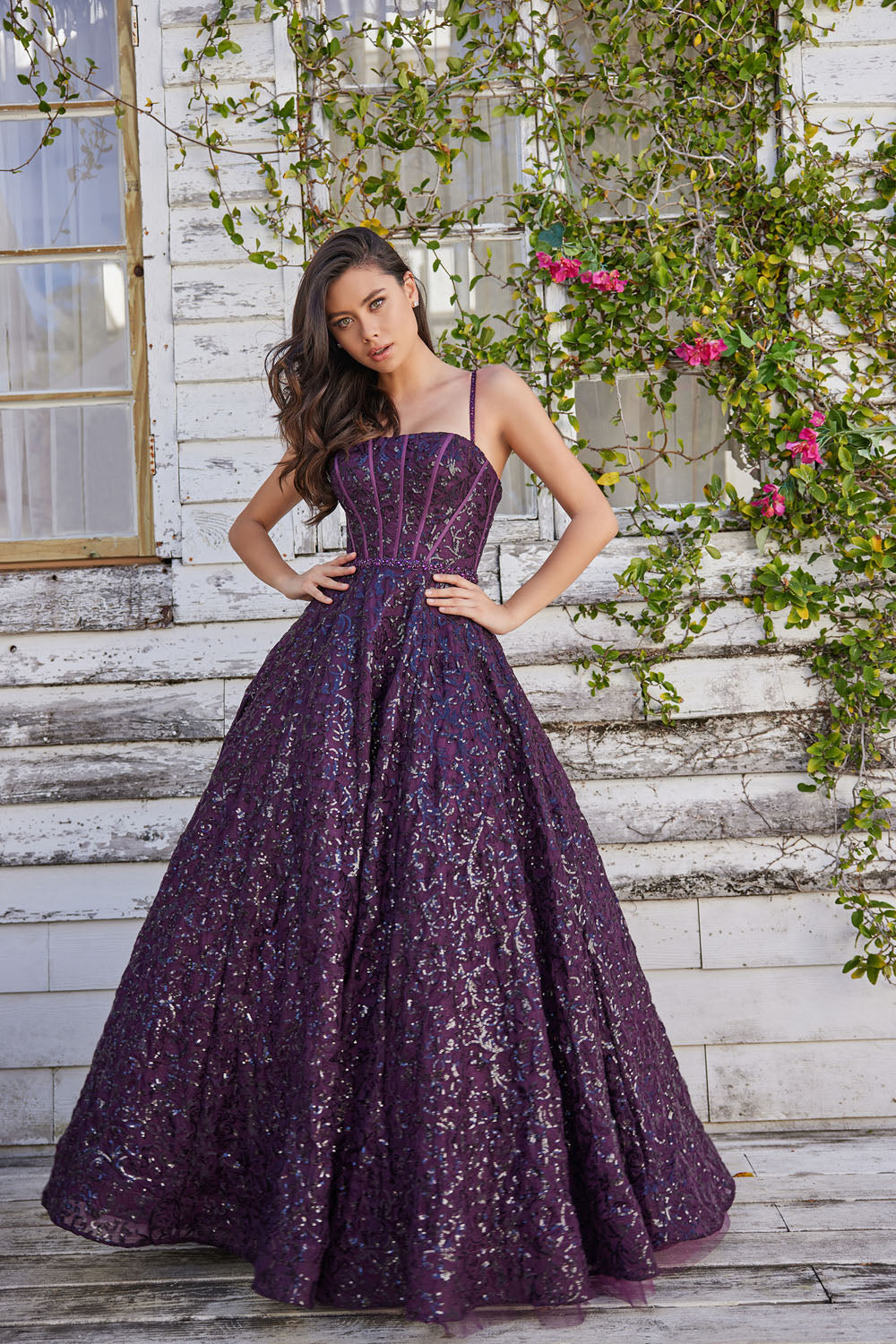 Colette CL5141 prom dress images.  Colette CL5141 is available in these colors: Plum, Spruce.