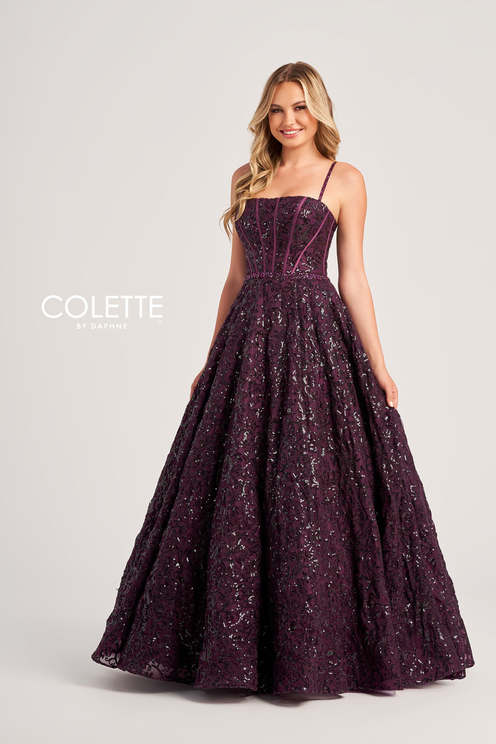 Colette CL5141 prom dress images.  Colette CL5141 is available in these colors: Plum, Spruce.