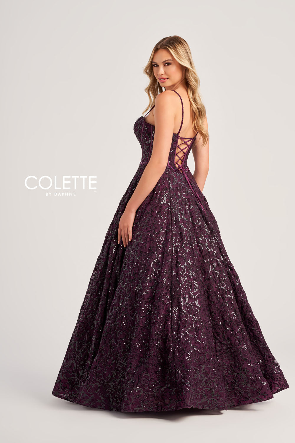 Colette CL5141 prom dress images.  Colette CL5141 is available in these colors: Plum, Spruce.