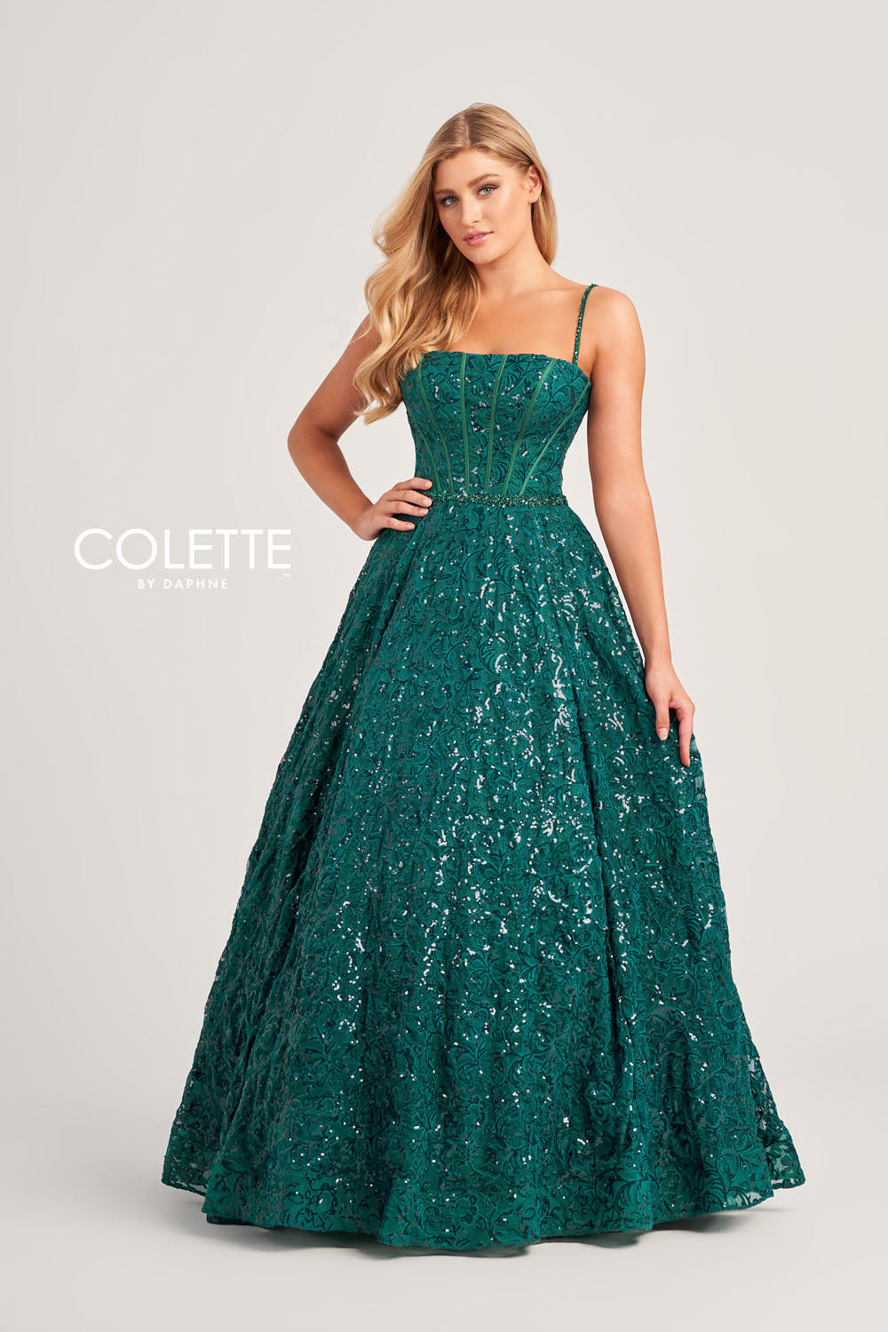 Colette CL5141 prom dress images.  Colette CL5141 is available in these colors: Plum, Spruce.