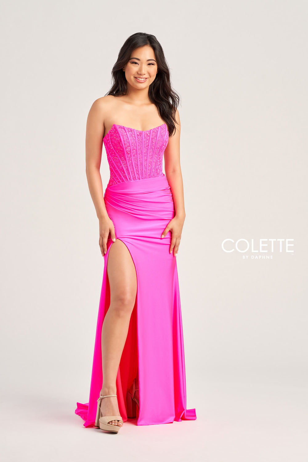 Colette CL5158 prom dress images.  Colette CL5158 is available in these colors: Red, Black, Hunter, Violet, Hot Pink.