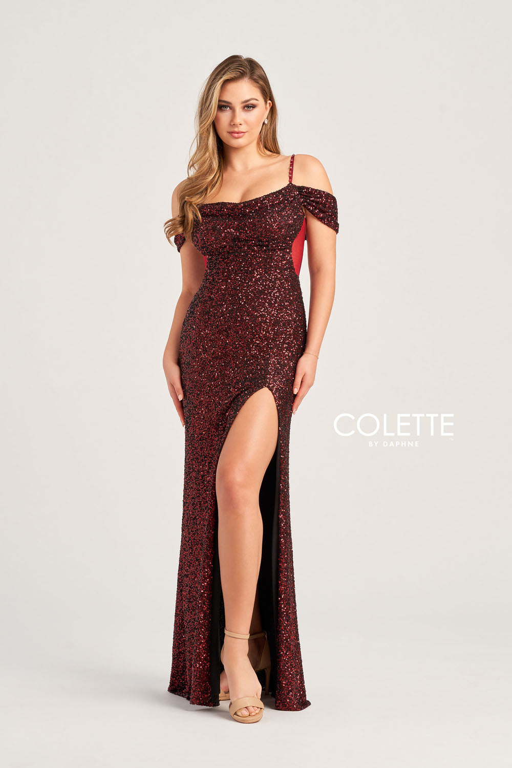 Colette CL5160 prom dress images.  Colette CL5160 is available in these colors: Royal Blue, Burgundy, Black.