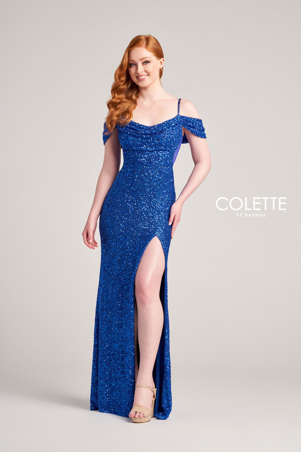 Colette CL5160 prom dress images.  Colette CL5160 is available in these colors: Royal Blue, Burgundy, Black.