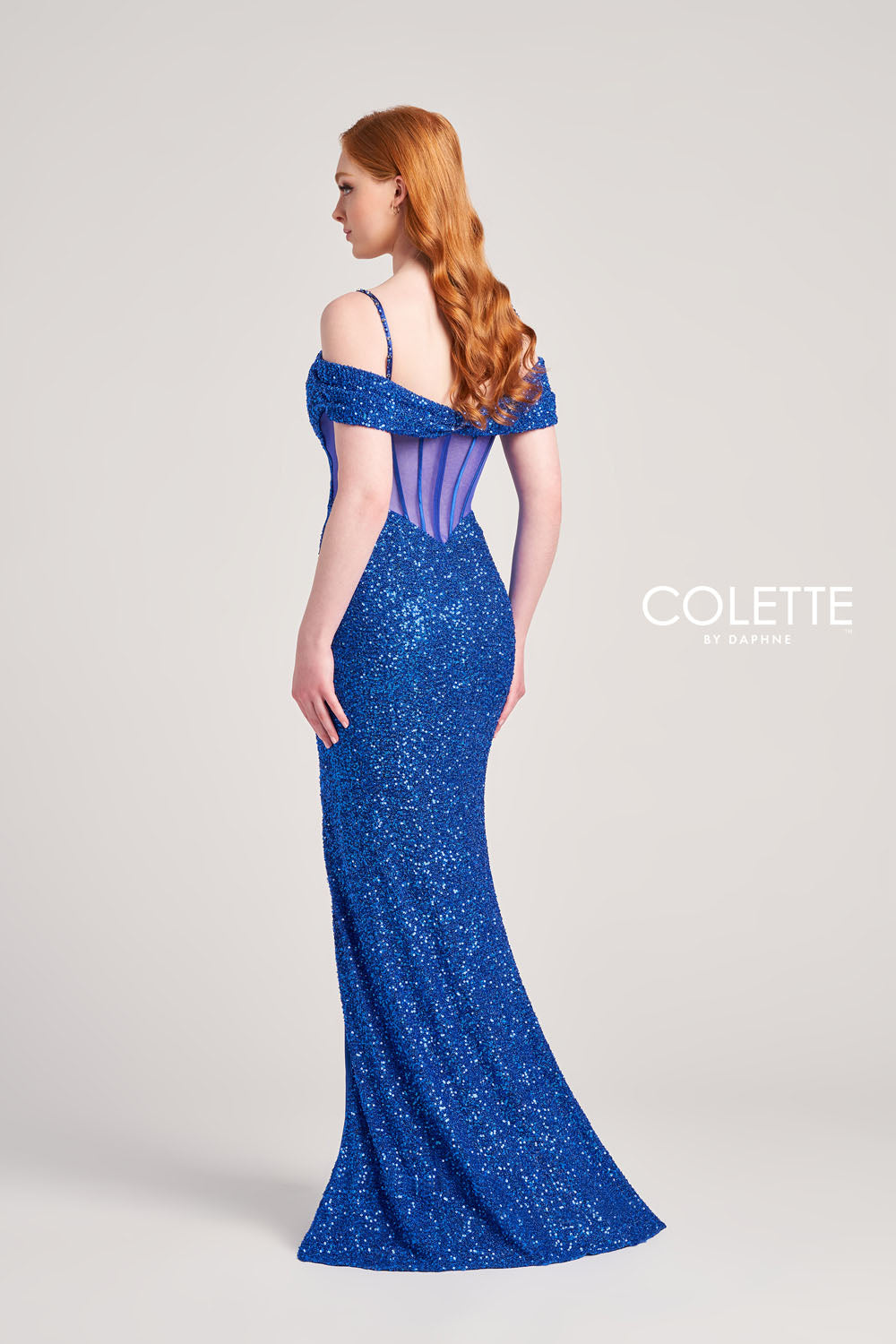 Colette CL5160 prom dress images.  Colette CL5160 is available in these colors: Royal Blue, Burgundy, Black.