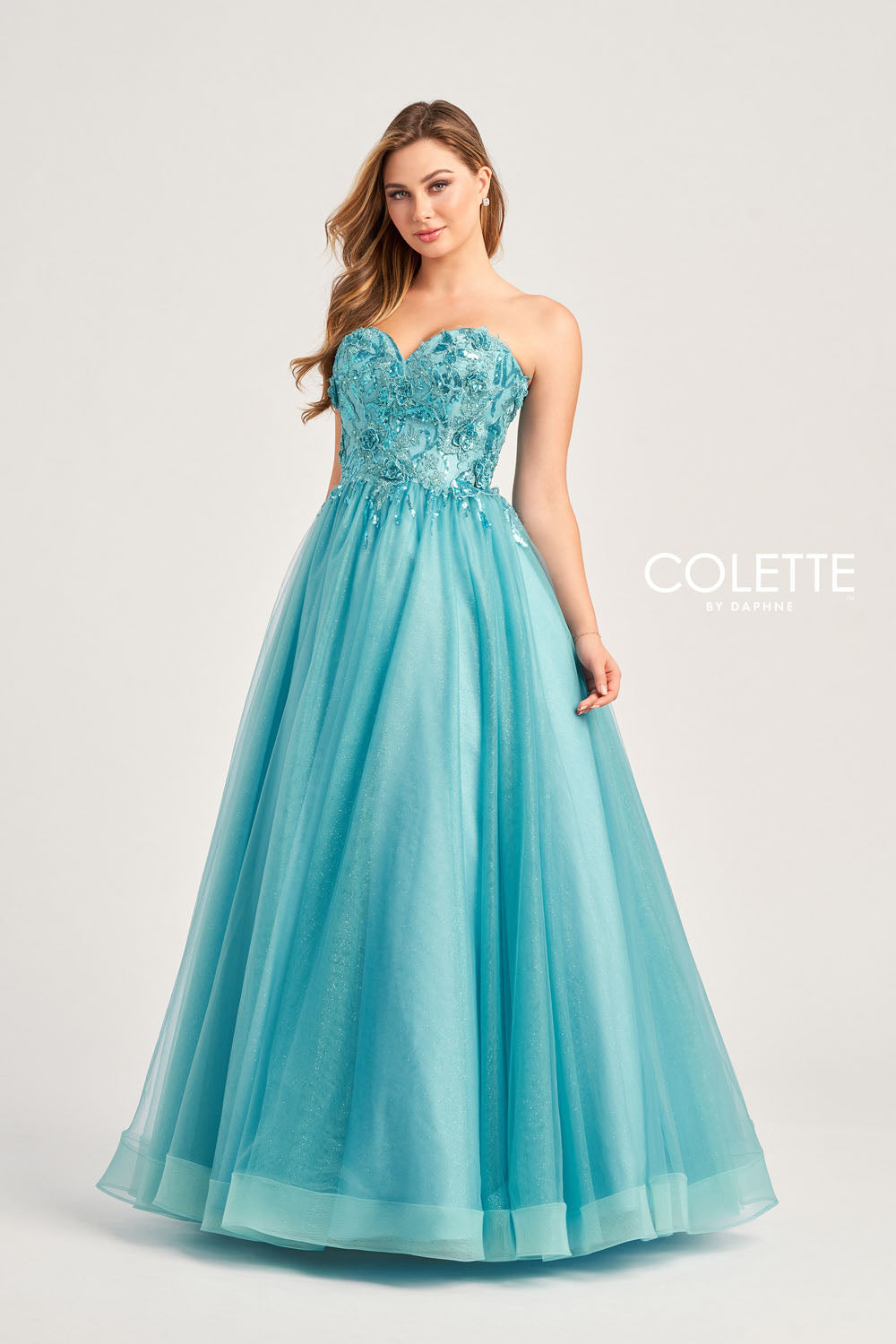 Colette CL5161 prom dress images.  Colette CL5161 is available in these colors: Steel Blue, Turquoise.