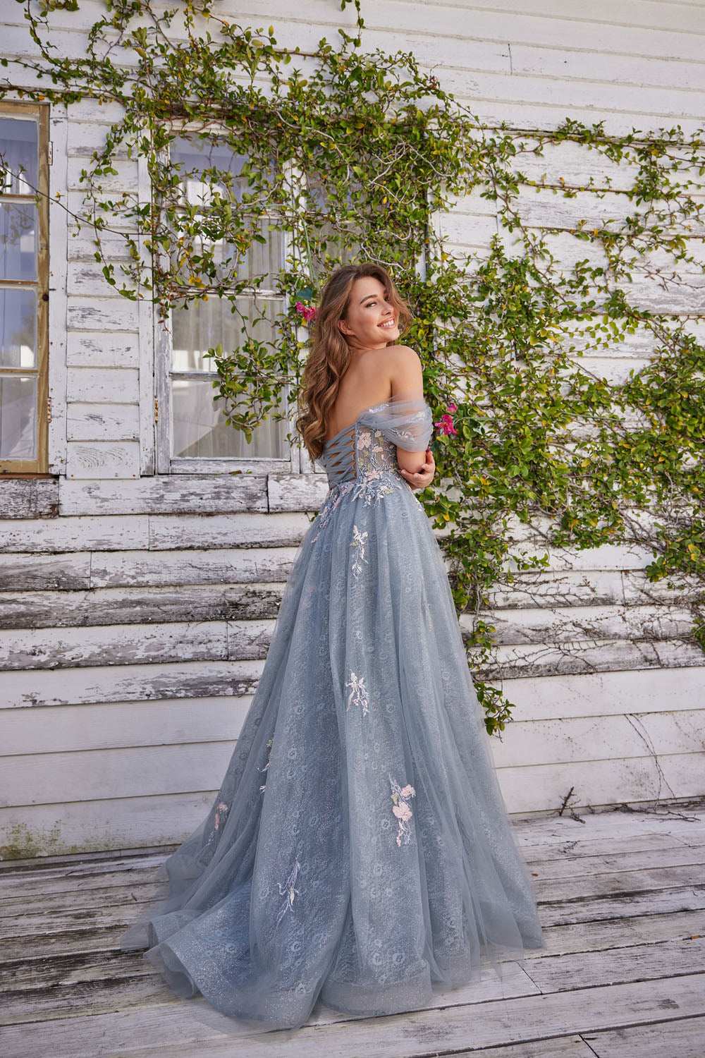 Colette CL5169 prom dress images.  Colette CL5169 is available in these colors: Platinum Multi, Diamond White Multi.