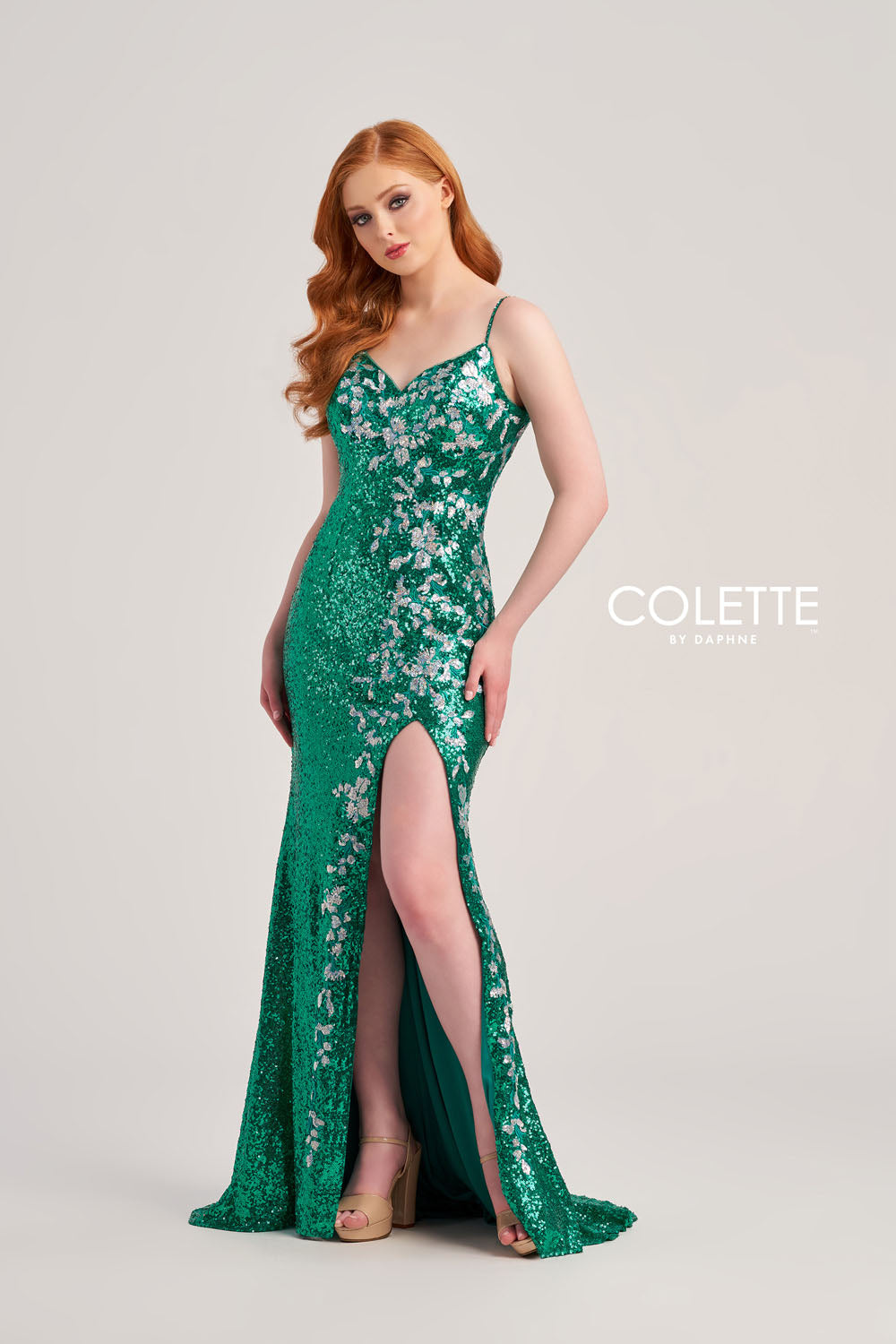 Colette CL5196 prom dress images.  Colette CL5196 is available in these colors: Amethyst Lilac, Navy Blue Silver, Gold Silver, Jade Silver, Fuchsia Pink.