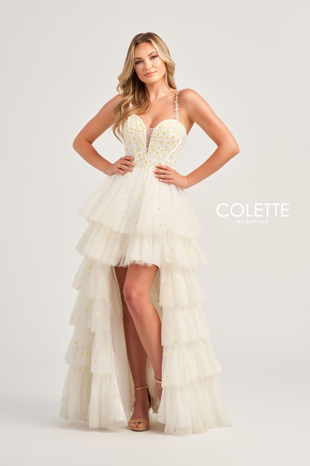 Colette CL5237 prom dress images.  Colette CL5237 is available in these colors: Daisy, Light Blue, Lilac.