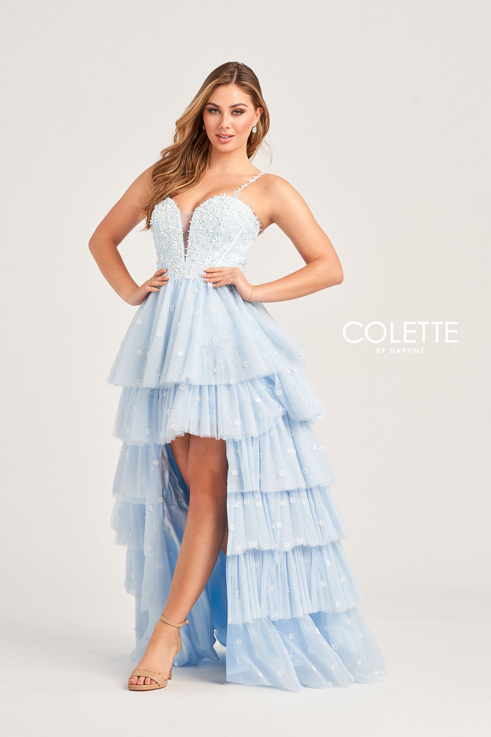 Colette CL5237 prom dress images.  Colette CL5237 is available in these colors: Daisy, Light Blue, Lilac.